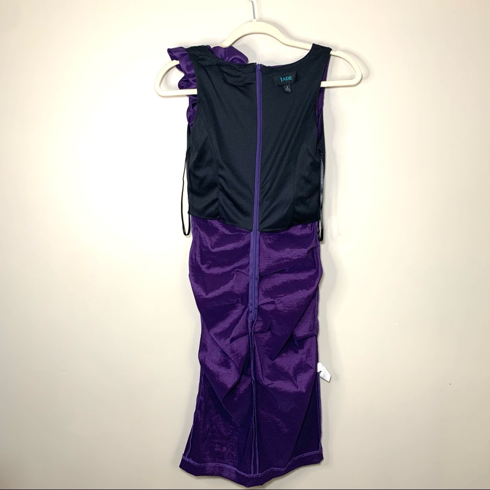 JADE Metallic Purple Bodycon Cocktail Dress Asymmetric Ruffle Size 8 Barbiecore - Picture 12 of 16